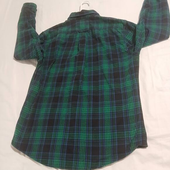 Lands' End Med Green/Blue Plaid Long-Sleeved Flannel 100% Cotton Easy Care - Picture 4 of 12